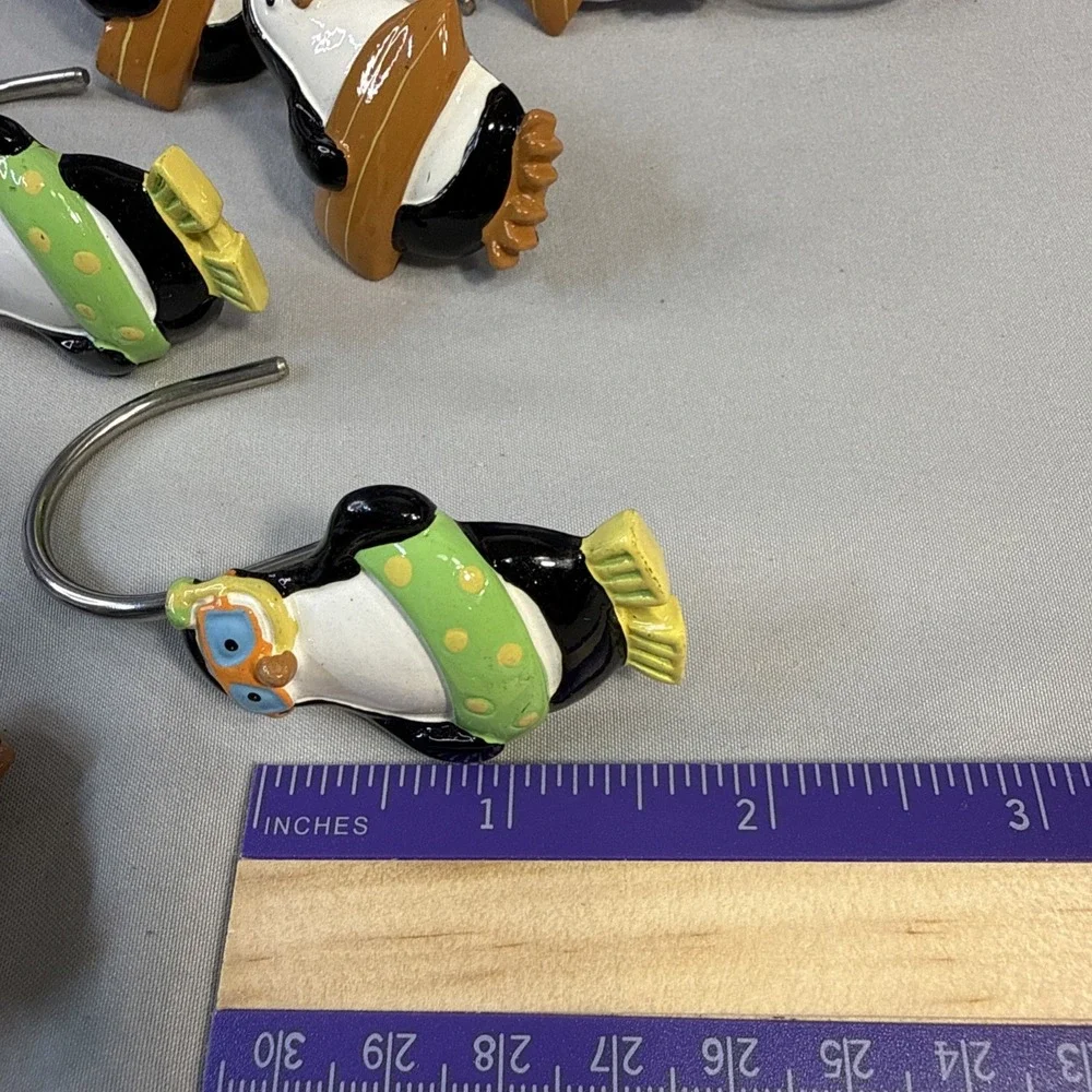 Vintage Target Penguin Party Shower Curtain Hooks Rings Resin Set of 10